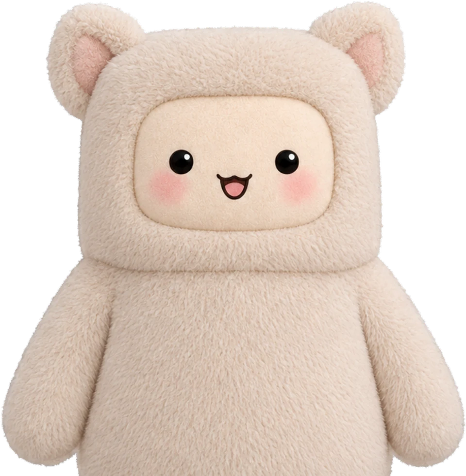 Molly Bot, a cream plush robot with round ears and a happy face